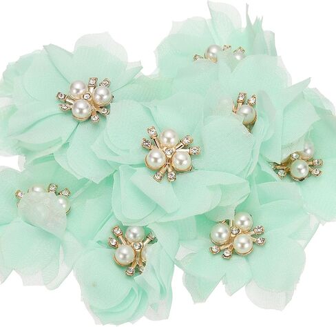 PATIKIL 2.36 Inch Rhinestone Pearl Chiffon Flower, 10 Pcs Sewing Fabric Appliques for DIY Craft Clothing Headbands Wedding Party Decoration, Beige in Saudi Arabia
