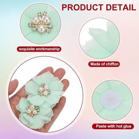 PATIKIL 2.36 Inch Rhinestone Pearl Chiffon Flower, 10 Pcs Sewing Fabric Appliques for DIY Craft Clothing Headbands Wedding Party Decoration, Beige in Saudi Arabia