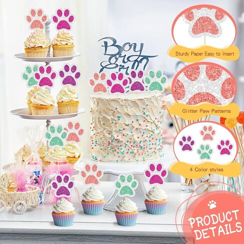 36 PCS PAW Cupcake Toppers Glitter Dog Paw Cake Decorations 4 Colour in Kuwait