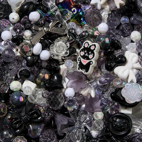 500g Acrylic Assorted Beads Flower Star Butterfly Candy Acrylic Kawaii Beads for Keychain Bracelets Jewelry Making DIY Plastic Crafts (Black) in Saudi Arabia