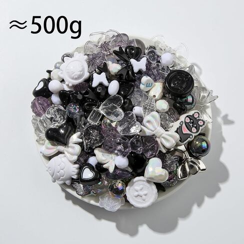 500g Acrylic Assorted Beads Flower Star Butterfly Candy Acrylic Kawaii Beads for Keychain Bracelets Jewelry Making DIY Plastic Crafts (Black) in Saudi Arabia