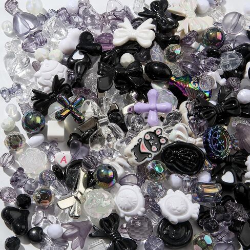 500g Acrylic Assorted Beads Flower Star Butterfly Candy Acrylic Kawaii Beads for Keychain Bracelets Jewelry Making DIY Plastic Crafts (Black) in Saudi Arabia