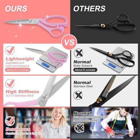 UCEC Upgraded & Lighter Fabric Scissors Sewing Shears, 9 Inch Heavy Duty Scissors Sewing Scissors for Fabric Cutting, Professional Ultra Fabric Shears Tailor Scissors All Purpose Titanium Scissors in Kuwait