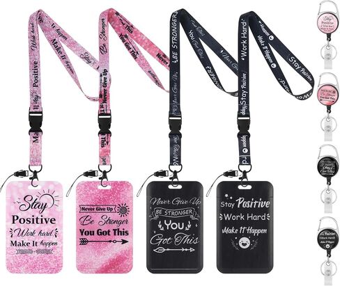 Jspupifip 4 Pack Inspirational ID Badges Clips, Positive Retractable Lanyards and Carabiner Clip, Detachable Name Tags Card Holders Teacher Student Nurse Girls Work Office Back to School Gifts in Saudi Arabia