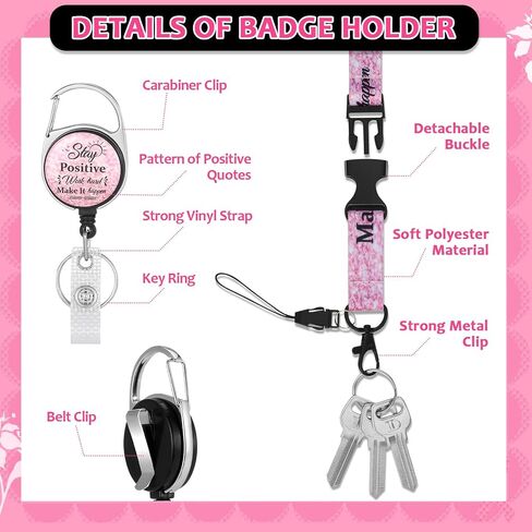 Jspupifip 4 Pack Inspirational ID Badges Clips, Positive Retractable Lanyards and Carabiner Clip, Detachable Name Tags Card Holders Teacher Student Nurse Girls Work Office Back to School Gifts in Saudi Arabia