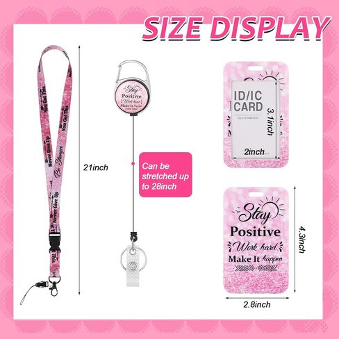 Jspupifip 4 Pack Inspirational ID Badges Clips, Positive Retractable Lanyards and Carabiner Clip, Detachable Name Tags Card Holders Teacher Student Nurse Girls Work Office Back to School Gifts in Saudi Arabia