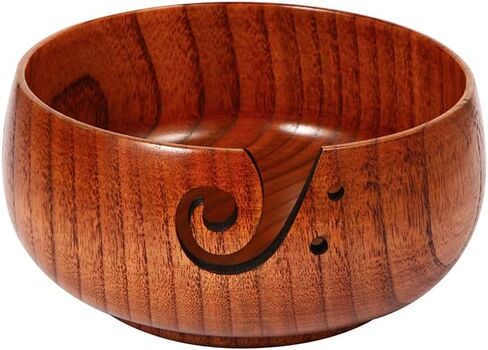Wooden Yarn Bowl, 6" x 3" Knitting Yarn Bowl with Holes, Handmade Rounded Edge Yarn for Crocheting, Yarn Storage Bowl Holder for DIY Knitting, Knitting and Crochet Supplies in Kuwait