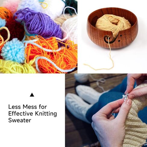 Wooden Yarn Bowl, 6" x 3" Knitting Yarn Bowl with Holes, Handmade Rounded Edge Yarn for Crocheting, Yarn Storage Bowl Holder for DIY Knitting, Knitting and Crochet Supplies in Kuwait