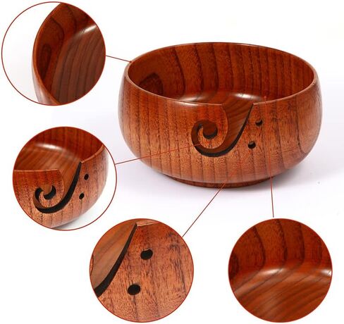 Wooden Yarn Bowl, 6" x 3" Knitting Yarn Bowl with Holes, Handmade Rounded Edge Yarn for Crocheting, Yarn Storage Bowl Holder for DIY Knitting, Knitting and Crochet Supplies in Kuwait