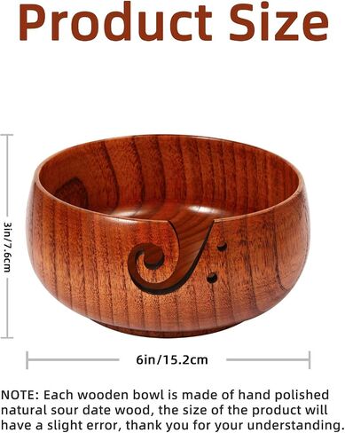 Wooden Yarn Bowl, 6" x 3" Knitting Yarn Bowl with Holes, Handmade Rounded Edge Yarn for Crocheting, Yarn Storage Bowl Holder for DIY Knitting, Knitting and Crochet Supplies in Kuwait