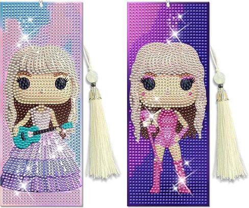 MUAECH 2 Packs 5D Singer Diamond Art Painting Bookmarks, Diamond Art Bookmarks with Tassel, Diamond Art Kits Crafts Gifts for Beginner Adults & Kids, DIY Diamond Art Bookmarks for Book Lover in Saudi Arabia