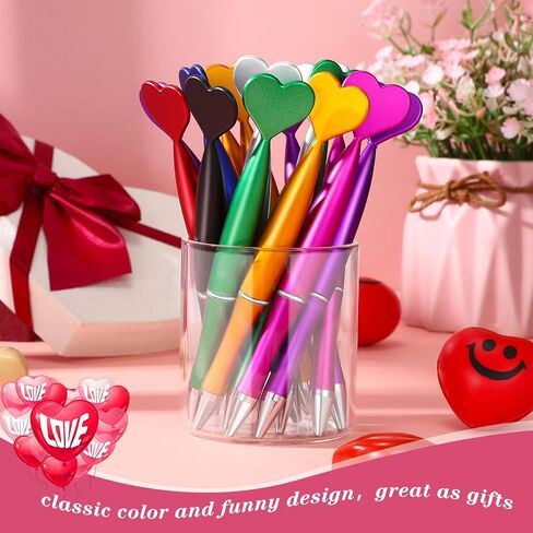 48 Pieces Heart Shaped Valentine‘s Day Pens Heart Ballpoint Pens Spin Office Pens 1 mm Black Gel Ink Rollerball Kids Party Favor Pens for School Supply(Multicolor,Classic Style) in Saudi Arabia