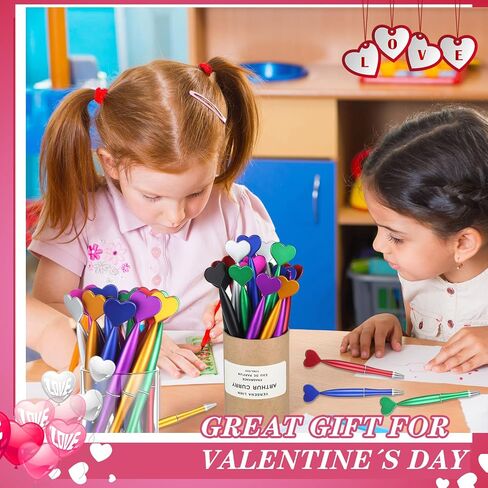 48 Pieces Heart Shaped Valentine‘s Day Pens Heart Ballpoint Pens Spin Office Pens 1 mm Black Gel Ink Rollerball Kids Party Favor Pens for School Supply(Multicolor,Classic Style) in Saudi Arabia