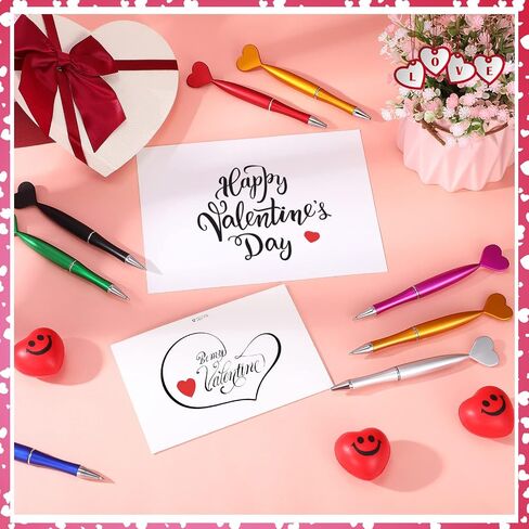 48 Pieces Heart Shaped Valentine‘s Day Pens Heart Ballpoint Pens Spin Office Pens 1 mm Black Gel Ink Rollerball Kids Party Favor Pens for School Supply(Multicolor,Classic Style) in Saudi Arabia