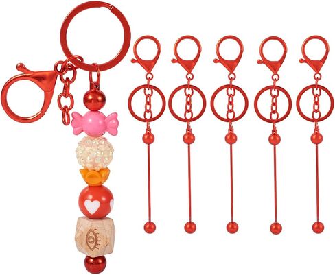 5Pcs Beadable Keychain Bars Blanks Bead Keychain Lobster Claw Clasp Keychain Brass Removable Beadable Keychain (Red) in Saudi Arabia