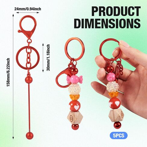 5Pcs Beadable Keychain Bars Blanks Bead Keychain Lobster Claw Clasp Keychain Brass Removable Beadable Keychain (Red) in Saudi Arabia