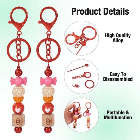 5Pcs Beadable Keychain Bars Blanks Bead Keychain Lobster Claw Clasp Keychain Brass Removable Beadable Keychain (Red) in Saudi Arabia