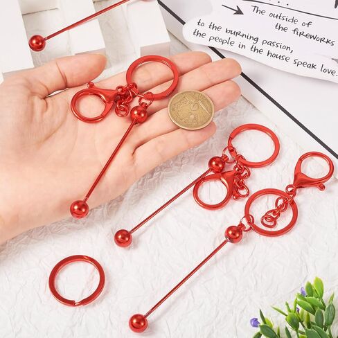 5Pcs Beadable Keychain Bars Blanks Bead Keychain Lobster Claw Clasp Keychain Brass Removable Beadable Keychain (Red) in Saudi Arabia