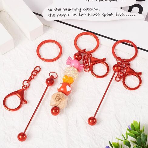 5Pcs Beadable Keychain Bars Blanks Bead Keychain Lobster Claw Clasp Keychain Brass Removable Beadable Keychain (Red) in Saudi Arabia