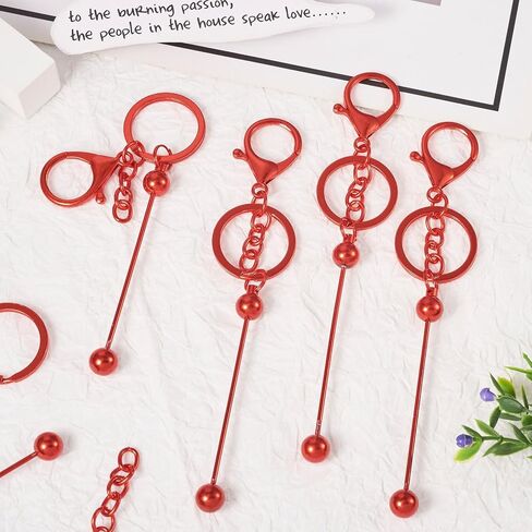 5Pcs Beadable Keychain Bars Blanks Bead Keychain Lobster Claw Clasp Keychain Brass Removable Beadable Keychain (Red) in Saudi Arabia