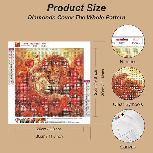 Acudotr Diamond Painting Kits for Adults, 5D DIY Lion Diamond Art Kits for Beginners, Full Drill Diamond Painting Kits for Home Wall Decor, 12x12 Inch in Saudi Arabia