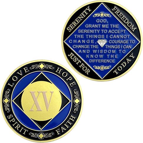15 Year NA Sobriety Coin| NA Sobriety Recovery Chips and Medallions - Love, Hope, Spirit, Faith Recovery Token | Birthday Anniversary Recovery Gifts Narcotics Anonymous Coin in Saudi Arabia