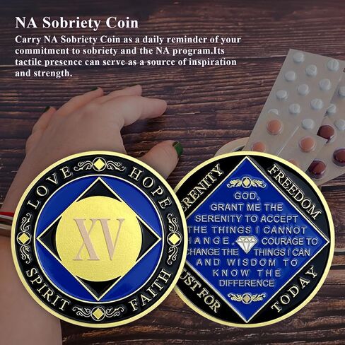 15 Year NA Sobriety Coin| NA Sobriety Recovery Chips and Medallions - Love, Hope, Spirit, Faith Recovery Token | Birthday Anniversary Recovery Gifts Narcotics Anonymous Coin in Saudi Arabia