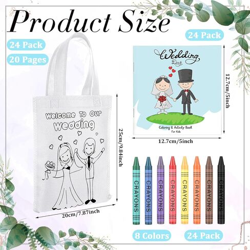 Tenceur 12 Packs Wedding Activities for Kids Include 12 Pcs Wedding Coloring Book, 12 Pcs Non Woven Wedding Favors Bags and 12 Sets Activity Crayons for Wedding Scavenger Hunt Game Reception in Saudi Arabia