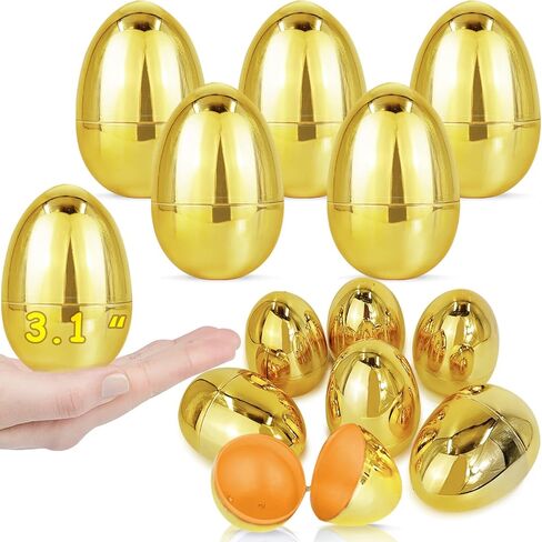AMENON 50 Pack 3.1" Large Golden Easter Eggs Fillable Easter Eggs Bulk Plastic Easter Eggs Empty for Easter Treats Fillers Easter Basket Stuffers Eggs Hunt Supplies Classroom Prize Easter Party Favors in Kuwait