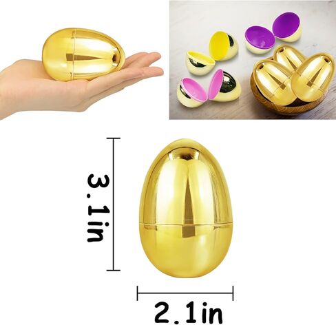AMENON 50 Pack 3.1" Large Golden Easter Eggs Fillable Easter Eggs Bulk Plastic Easter Eggs Empty for Easter Treats Fillers Easter Basket Stuffers Eggs Hunt Supplies Classroom Prize Easter Party Favors in Kuwait