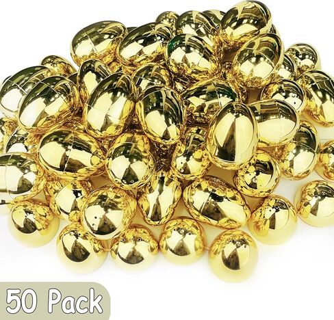 AMENON 50 Pack 3.1" Large Golden Easter Eggs Fillable Easter Eggs Bulk Plastic Easter Eggs Empty for Easter Treats Fillers Easter Basket Stuffers Eggs Hunt Supplies Classroom Prize Easter Party Favors in Kuwait
