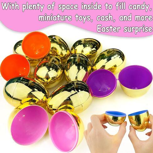 AMENON 50 Pack 3.1" Large Golden Easter Eggs Fillable Easter Eggs Bulk Plastic Easter Eggs Empty for Easter Treats Fillers Easter Basket Stuffers Eggs Hunt Supplies Classroom Prize Easter Party Favors in Kuwait