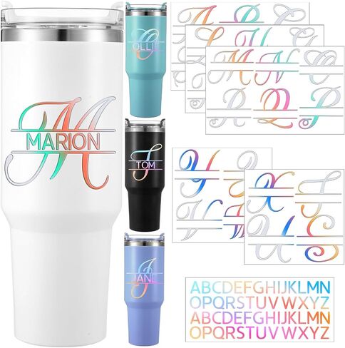 10 Sheets Waterproof Split Letter Stickers Personalized Vinyl Name Decals for 30 40 oz Tumbler Water Bottles UV DTF Cup Wraps Monogram Stickers for Halloween Thanksgiving Cups Laptops(Holographic) in Saudi Arabia