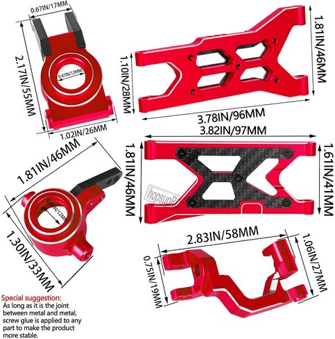 RC Carbon Fibre Front Rear Suspension Arms Rear Hubs Front Steering Block Knuckles & C-Hubs Caster Blocks Upgrades Parts for 1/10 Senton/Granite/Vorteks3S Blx & Mega 550 RC Car.Red in Kuwait