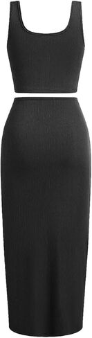 تنورة نسائية مكونة من قطعتين مع تنورة قصيرة بدون أكمام وفتحة تويست ومجموعة فستان ضيق وتنانير طويلة مكشكشة in Kuwait