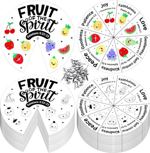 Spiareal 30 Set Fruit of The Spirit Coloring Wheel Religious Crafts for Kids DIY Sunday School Crafts with Silver Fasteners Color Your Own Art Wheel Kit for Christian Bible Celebrate Activity in Kuwait