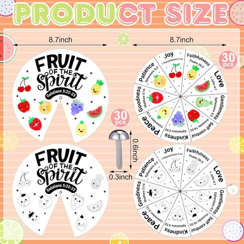 Spiareal 30 Set Fruit of The Spirit Coloring Wheel Religious Crafts for Kids DIY Sunday School Crafts with Silver Fasteners Color Your Own Art Wheel Kit for Christian Bible Celebrate Activity in Kuwait