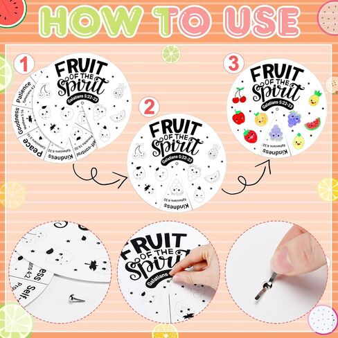 Spiareal 30 Set Fruit of The Spirit Coloring Wheel Religious Crafts for Kids DIY Sunday School Crafts with Silver Fasteners Color Your Own Art Wheel Kit for Christian Bible Celebrate Activity in Kuwait