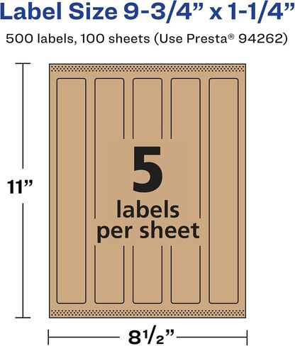 Avery Kraft Brown Rectangle Labels with Sure Feed, 9.75" x 1.25", 75 Kraft Brown Labels, Print-to-The-Edge, Laser/Inkjet Printable Labels in Saudi Arabia