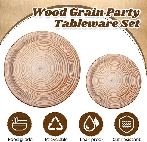Mumufy 100 Pack Light Wood Grain Paper Plates Wooden Slice Dinner Plates and Camp Fire Dessert Farmhouse Woodland Party favor for Lumberjack Party Supplies in Kuwait