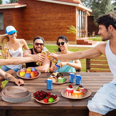 Mumufy 100 Pack Light Wood Grain Paper Plates Wooden Slice Dinner Plates and Camp Fire Dessert Farmhouse Woodland Party favor for Lumberjack Party Supplies in Kuwait