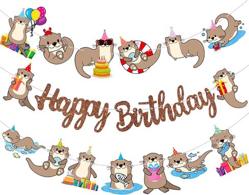Cute Otter Birthday Party Decorations Brown Happy Birthday Banner Sea Otter Theme Garland Sea Animal Birthday Banner Decorations for Sea and River Otter Party Ocean Theme Baby Shower Supplies in Saudi Arabia