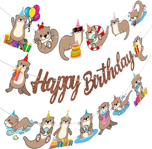 Cute Otter Birthday Party Decorations Brown Happy Birthday Banner Sea Otter Theme Garland Sea Animal Birthday Banner Decorations for Sea and River Otter Party Ocean Theme Baby Shower Supplies in Saudi Arabia