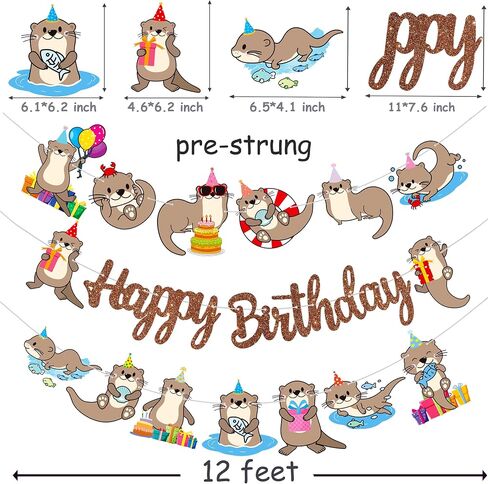 Cute Otter Birthday Party Decorations Brown Happy Birthday Banner Sea Otter Theme Garland Sea Animal Birthday Banner Decorations for Sea and River Otter Party Ocean Theme Baby Shower Supplies in Saudi Arabia