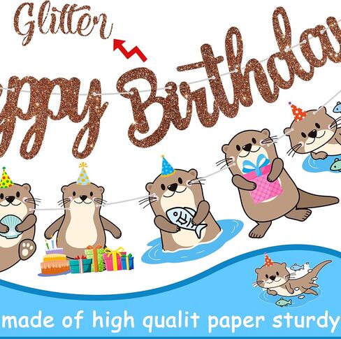 Cute Otter Birthday Party Decorations Brown Happy Birthday Banner Sea Otter Theme Garland Sea Animal Birthday Banner Decorations for Sea and River Otter Party Ocean Theme Baby Shower Supplies in Saudi Arabia
