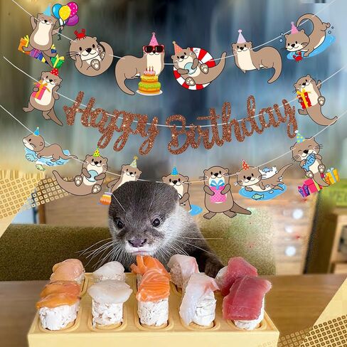 Cute Otter Birthday Party Decorations Brown Happy Birthday Banner Sea Otter Theme Garland Sea Animal Birthday Banner Decorations for Sea and River Otter Party Ocean Theme Baby Shower Supplies in Saudi Arabia