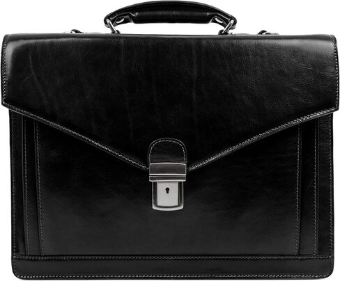 Time Resistance Leather Briefcase for Men - Business Laptop Bag - Italian Handmade Leather Bag - Attache - Gift Box Included in Kuwait