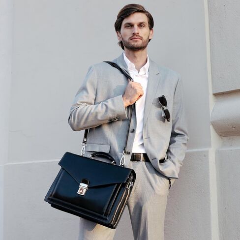 Time Resistance Leather Briefcase for Men - Business Laptop Bag - Italian Handmade Leather Bag - Attache - Gift Box Included in Kuwait