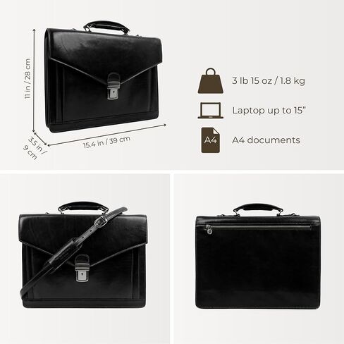 Time Resistance Leather Briefcase for Men - Business Laptop Bag - Italian Handmade Leather Bag - Attache - Gift Box Included in Kuwait