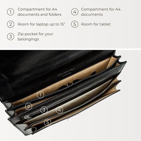 Time Resistance Leather Briefcase for Men - Business Laptop Bag - Italian Handmade Leather Bag - Attache - Gift Box Included in Kuwait